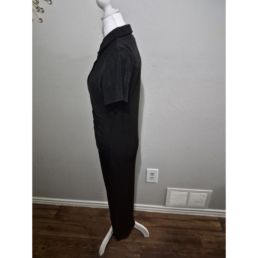 Fashion Nova Ruched Maxi Dress Sz XL Black Short Sleeve Button-Down Whimsigoth - Picture 4 of 6